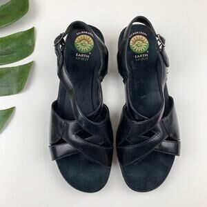 Earth Spirit Women's Black Leather Slingback Sandals